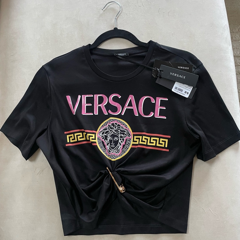 Versace Cropped Safety Pin Tee